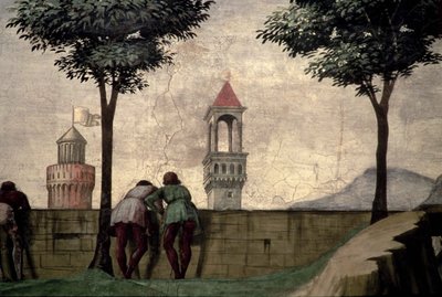 Menn ser over en vegg, fra besøket av Domenico Ghirlandaio