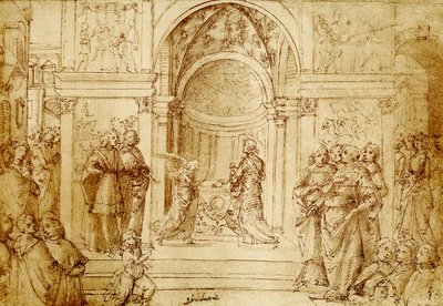 Engelen dukker opp Sakarias i templet av Domenico Ghirlandaio
