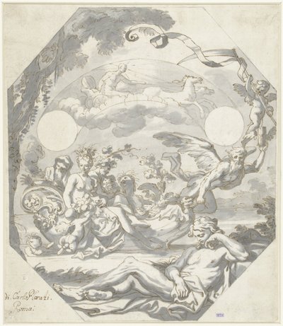 Design for en urskive med en mytologisk allegori av Domenico I Piola (attributed to)