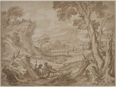 Landskap med gjetere av Domenico I Piola