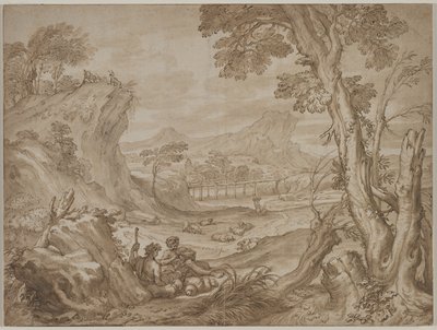 Landskap med hyrder, ca. 1700. av Domenico I Piola