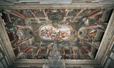 Tilbudet til Jupiter om nøklene til Janus-tempelet (eller fredsallegorien), taket på det edle gulvet, ca. 1665 (fresco) av Domenico I Piola