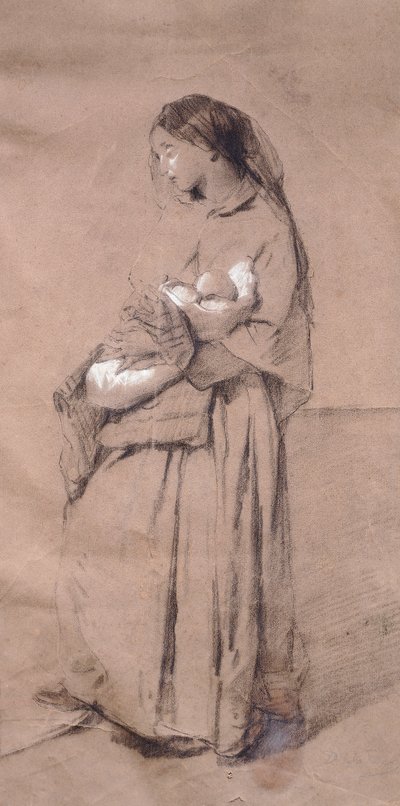 Mother forsaken, av Domenico Induno, blyant på papir av Domenico Induno