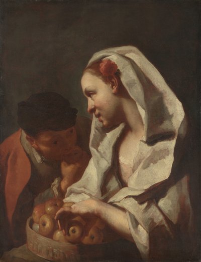 Jente som selger frukt av Domenico Maggiotto (attributed to)