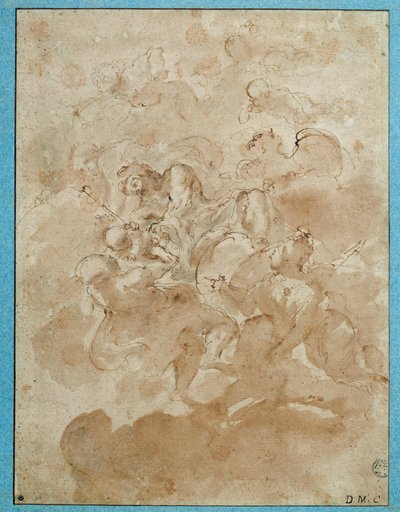 Jupiter overlater Bacchus til Mercure Drawing med brun vask og blod av Domenico Canuti (1620-1684) Paris. Museet Louvre av Domenico Maria Canuti