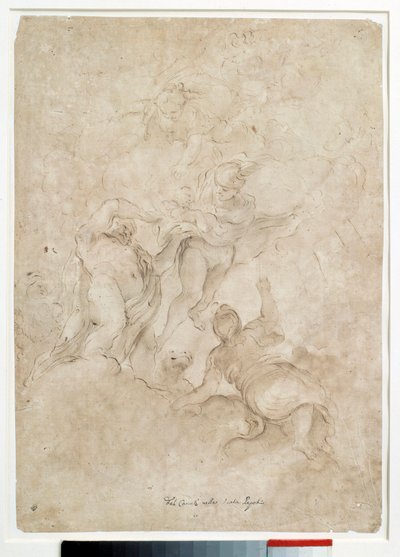 Jupiter overlater Bacchus til Mercure Drawing med brun vask og blod av Domenico Canuti (1620-1684) Paris. Museet Louvre av Domenico Maria Canuti