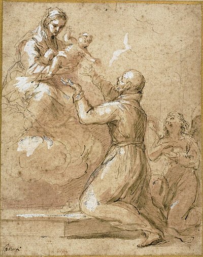 Jomfru og barn som vises for Saint Cajetan av Thiene av Domenico Maria Canuti