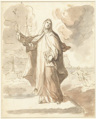 Den hellige Brigitta, stående med skipet i høyre hånd av Domenico Mondo