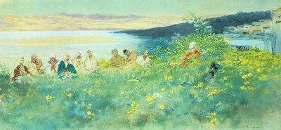Gode nyheter, av Domenico Morelli (1826-1901), gouache på papir, 33x69 cm av Domenico Morelli