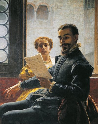 Torquato Tasso leser Liberated Jerusalem to Eleonora d'Este, av Domenico Morelli, detalj av Domenico Morelli