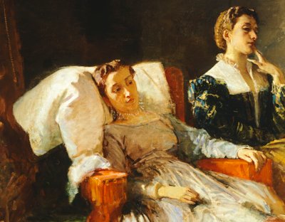Torquato Tasso leser Liberated Jerusalem til Eleonora d'Este, detalj av Domenico Morelli