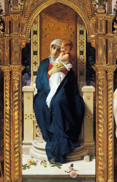 Tryptych of Madonna of Roses, av Domenico Morelli (1823-1901), Detalj, Saint Augustine-kapellet, Corigliano Calabro-slottet, Calabria, Italia av Domenico Morelli