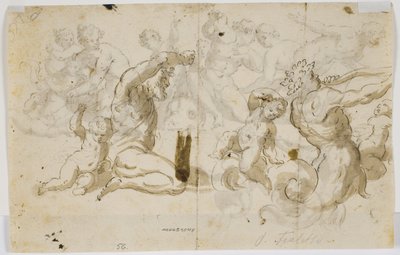 En elvegud og to putti av Domenico Piola