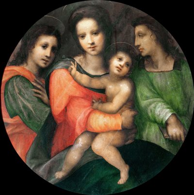 Madonna og barn med to engler. av Domenico Puligo