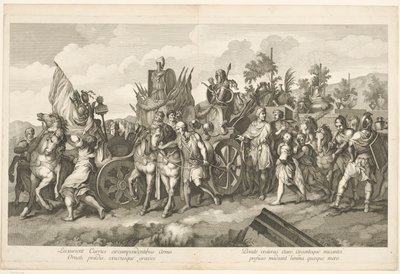 Militær prosesjon med krigsbytte på vogn Triumf av Alexander den store i Babylon (serietittel) av Domenico Rossetti