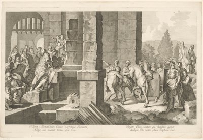 Militær prosesjon går inn i en bygning Triumf av Alexander den store i Babylon (serietittel) av Domenico Rossetti