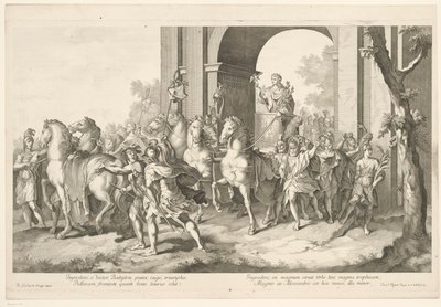 Militær prosesjon med Alexander den store på triumfvogn Triumf av Alexander den store i Babylon (serietittel) av Domenico Rossetti