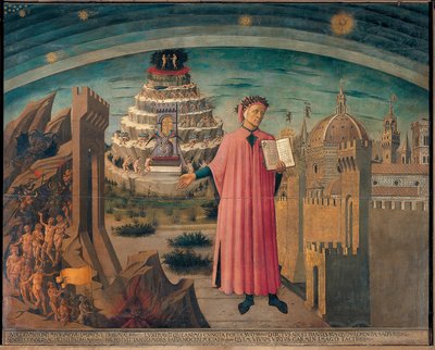 Dante og diktet hans "Den guddommelige komedie" av Domenico di Michelino