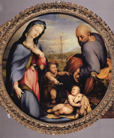 Den hellige familie med spedbarnet døperen Johannes, ca. 1515 av Domenico di Pace Beccafumi  