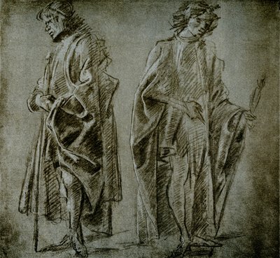 Draperistudier for to mannsfigurer av Domenico school of Ghirlandaio