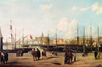Utsikt over havnen i Malaga, Spania av Domingo Gallego y Alvarez