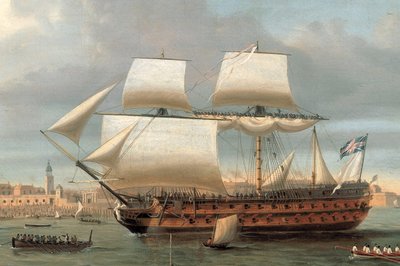 Foudroyant og Pegasus kommer inn i Portsmouth Harbour, 1782 av Dominic Serres
