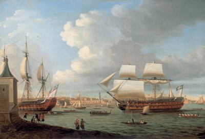 Foudroyant og Pegasus kommer inn i Portsmouth havn, 1782 av Dominic Serres