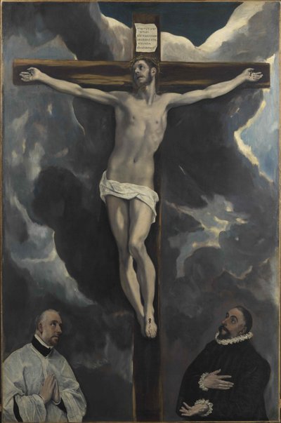 Kristus på korset tilbedt av to givere, slutten av 1500-tallet. av Dominico El Greco