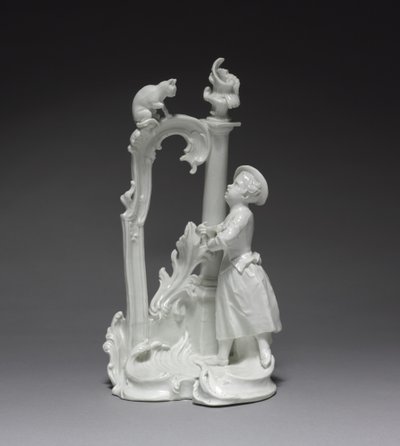 Figur av en jente med katt, laget av Nymphenburg Porcelain Factory, ca. 1770 (porselen) av Dominicus (attr. to) Auliczek