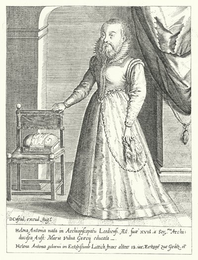 Helena Antonia av Liege, den skjeggete kvinnelige hoffdvergen til Maria av Østerrike, den hellige romerske keiserinne (gravering) av Dominicus or Custodis Custos