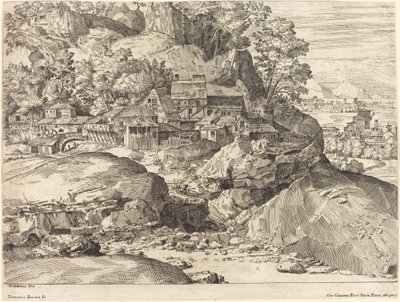 Landskap med en mølle av Dominique Barrière after Titian