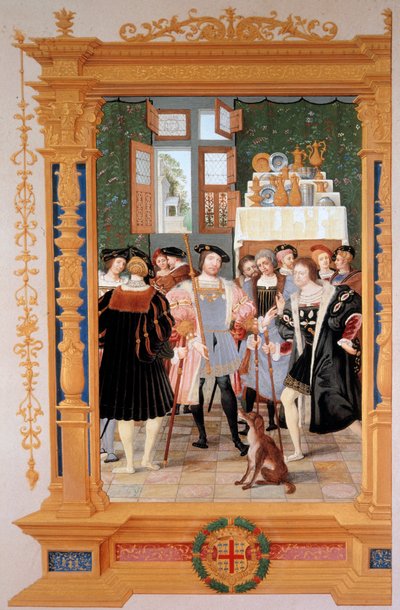 Etienne Leblanc (1490-1565) presenterer for Anne de Montmorency (1493-1567) sin oversettelse av talen til Ciceron (1531) - Kopi av frontispicen bevart i St. Petersburg (Russland), gouache av Dominique Henri Guifard (1838-1913) , sent på 1800-tallet - C av Dominique Henri Guifard
