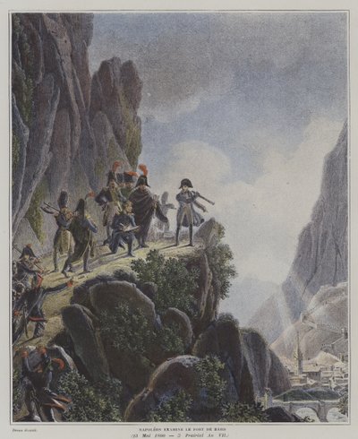 Napoleon undersøker Fort Bard, Italia, 23. mai 1800 (farge litho) av Dominique Vivant (after) Denon