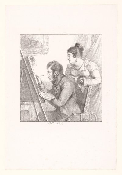 Selvportrett av kunstneren i aksjon med en observerende kvinne av Dominique Vivant Denon (baron)