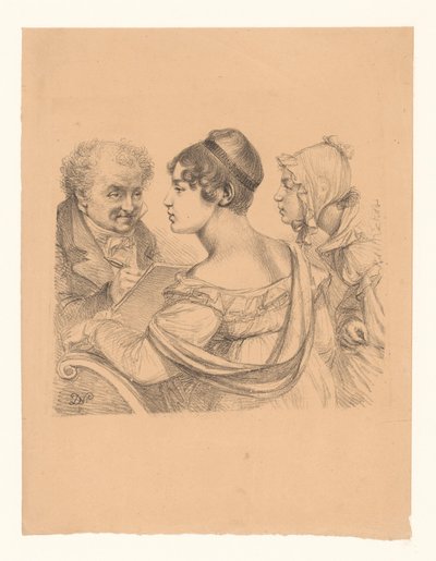 Selvportrett av kunstneren med to unge kvinner som modeller av Dominique Vivant Denon (baron)
