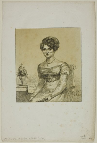 Kvinne sitter foran et bord av Dominique Vivant Denon