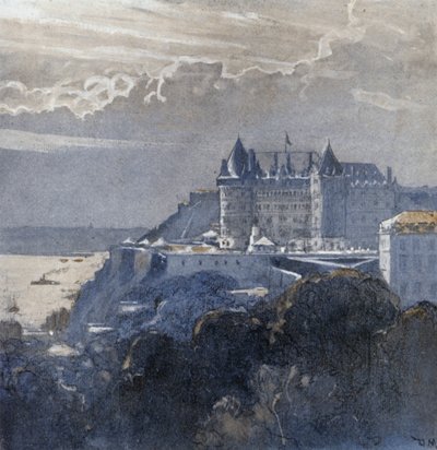 Quebec og Chateau Frontenac (farge litho) av Donald (after) Maxwell