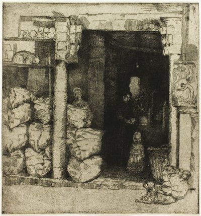 Interiør i en kullbutikk av Donald Shaw MacLaughlan