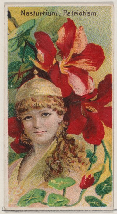 Nasturtium: Patriotism, fra serien Floral Beauties and Language of Flowers N75 for ..., 1892. av Donaldson Brothers