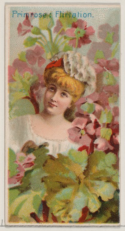 Primrose: Flirtation, fra serien Floral Beauties and Language of Flowers N75 for Du..., 1892. av Donaldson Brothers