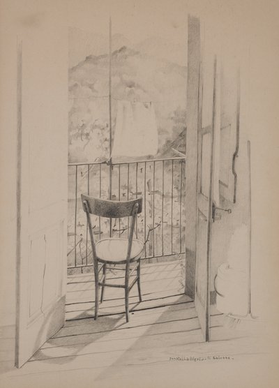 Balkongen, ca. 1975 (tegning på papir) av Donatella Merlo
