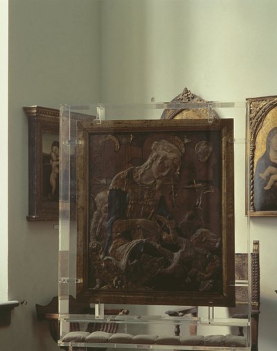 Madonna og barn (polykrom gips, tre, lær, glass) av Donatello