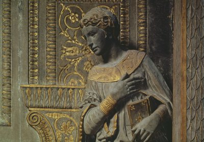 Cavalcanti Annunciation: detalj av jomfruen av Donatello 1386-1466 c.1435 forgylt kalkstein av Donatello