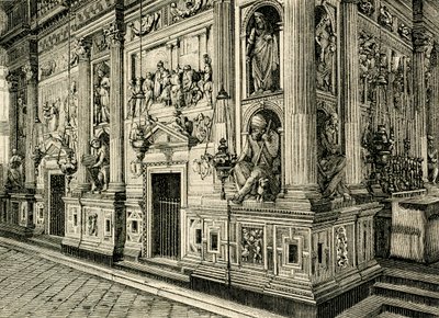 Marble Screen of Holy House, designet av Donato Bramante (1444-1514), Sanctuary of Holy House, Loreto, Marche, Italia av Donato Bramante