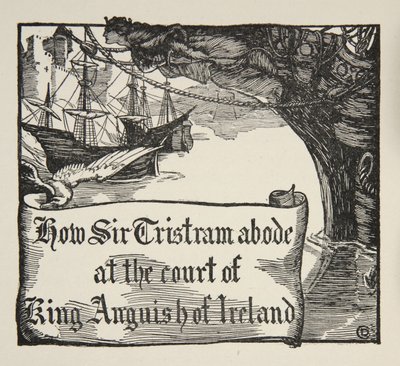 Hvordan Tristram holdt til ved hoffet til King Anguish of Ireland, illustrasjon fra 