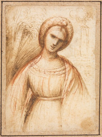 Lady in a Landscape recto, Bust-Length Profile of an Old Woman verso, ca. 1521. av Dosso Dossi