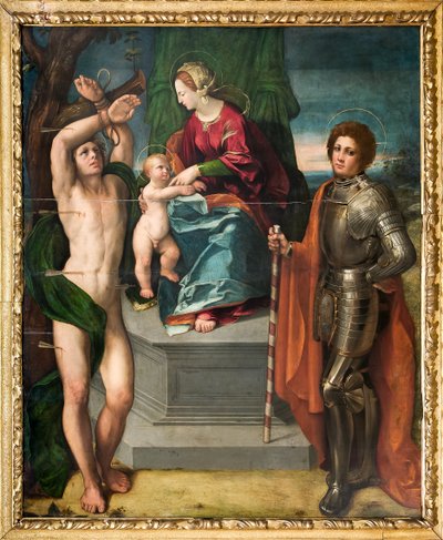 Madonna med Jesusbarnet og St. Sebastian og St. George, detalj av Dosso Dossi