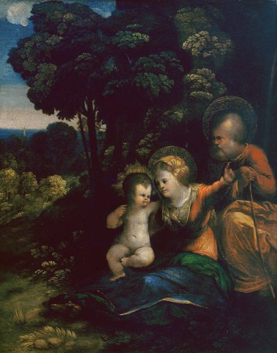 Hvil på flyturen til Egypt, av Dosso Dossi, i Uffizi-galleriet i Firenze av Dosso Dossi