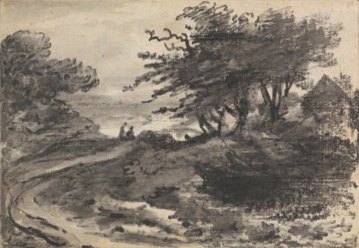 Landskap med trær og to figurer av Dr. Thomas Monro