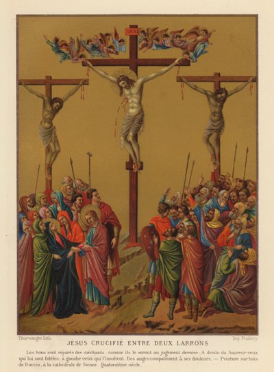 Jesu Kristi korsfestelse (chromolitho) av Duccio di Buoninsegna